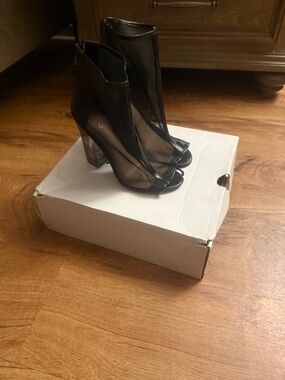 Aldo Black Sheer Peep-Toe Block Heel Boots